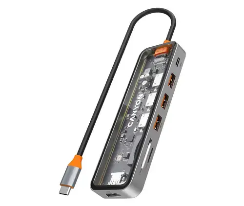 Hub Canyon DS-13, 7in1, 3x USB 3.0, 1x HDMI, 1x USB Type-C, 1x SD  reader, 1x MicroSD reader (Gri)