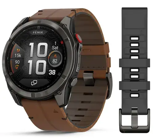 Smartwatch Garming Fenix 8 Pro, 51mm, AMOLED 1.4inch, Titan, 10 ATM, Wi-Fi, Bluetooth, LTE, Autonomie 27 zile, GPS (Gri/Maro)