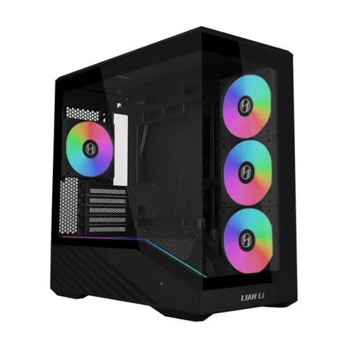 Carcasa Lian Li Vector V100R MINI V100RMIX, Mini Tower, Sticla securizata, 4x Ventilatoare ARGB incluse (Negru)
