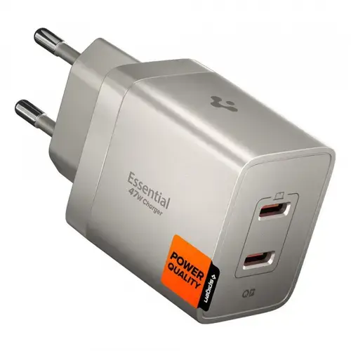 Incarcator Retea Spigen EE472EU Essential, 47W, 3A,  2 x USB-C, ACH10451 (Gri deschis)