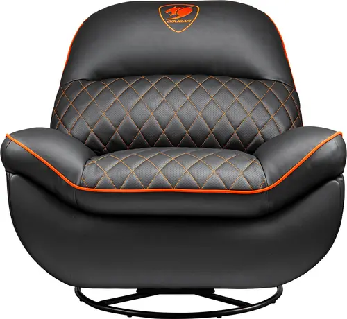 Fotoliu Gaming COUGAR Overlord CGR-OVL-ORB, Max 150 kg, Piele PVC, Reglabil, Suport picioare (Negru/Portocaliu)