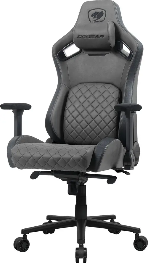 Scaun gaming COUGAR Defensor S Jet Gray F, Max 150 kg, 5 roti, Ajustabil, Perna lombara (Gri)
