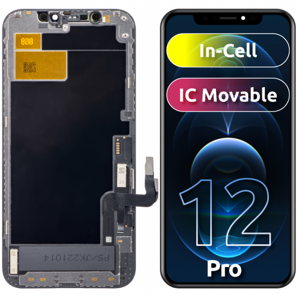 Display cu Touchscreen JK pentru Apple iPhone 12 / 12 Pro, cu Rama, Versiune LCD In-Cell IC Movable, Negru