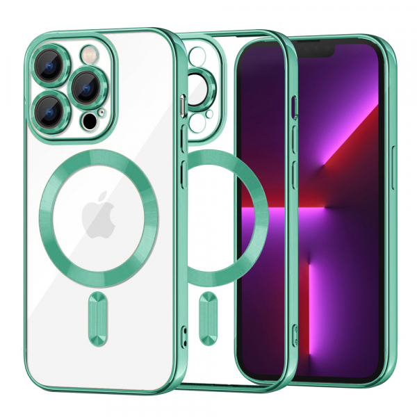 Husa MagSafe pentru Apple iPhone 13 Pro, Techsuit, Luxury Crystal, Verde Deschis