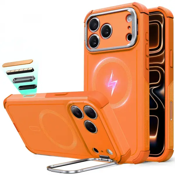 Husa MagSafe pentru Apple iPhone 17 Pro Max, ESR, Cyber Armor Kickstand, Portocalie