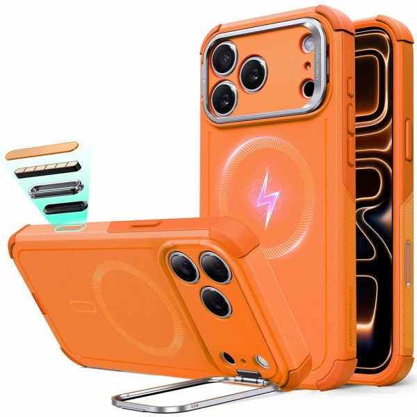 Husa MagSafe pentru Apple iPhone 17 Pro Max, ESR, Cyber Armor Kickstand, Portocalie