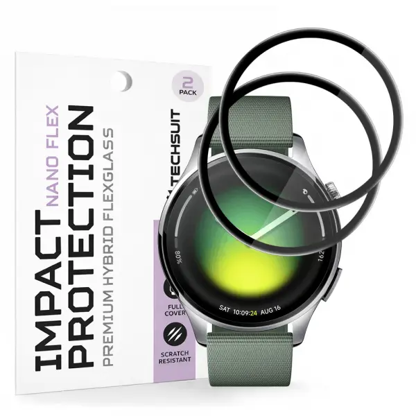 Folie Protectie Techsuit Nano Flex pentru Xiaomi Watch 5, Set 2 bucati, Plastic, Neagra
