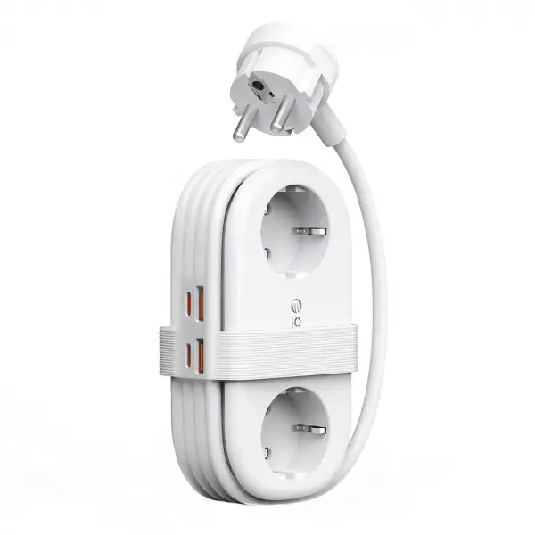 Prelungitor Orico AP3, 2 x Schuko - 2 x USB-A - 2 x USB-C, Alb