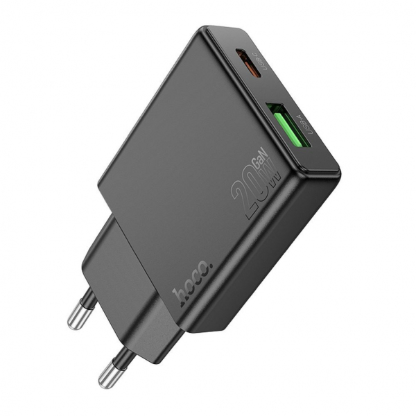 Incarcator Retea HOCO N38, 20W, 3A, 1 x USB-A - 1 x USB-C, Negru