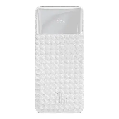 Acumulator extern Baseus Bipow Digital Display, 10.000 mAh, 20W, 2x USB-A, 1x USB-C PD, cablu USB-A la microUSB inclus (Alb)