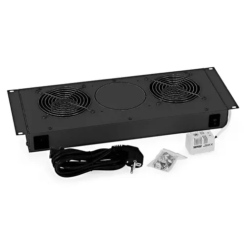 Panou ventilatie activ Triton pentru rack-uri de tip RUA si RBA, 19inch, 2 ventilatoare, termostat, flux axial, Negru