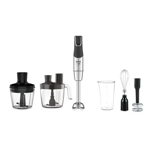 Mixer vertical Tefal InfinyForce Pro 5 în 1 HB95LD38, 1200W, tehnologie Powelix Life, tocator 500ml, pahar gradat 800ml, protectie antistropire, 5 functii, Negru/Inox