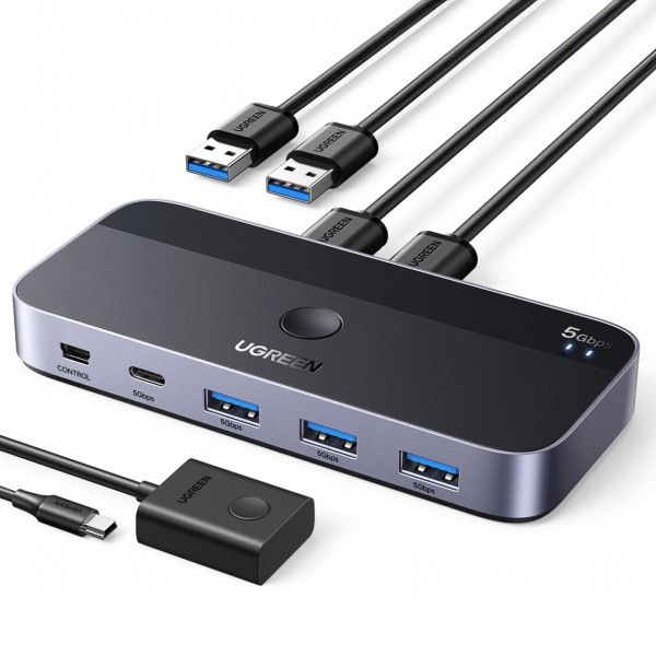Switch USB UGREEN CM662, 3 x USB-A 3.0 - 1 x USB-C - 1 x miniUSB, Negru