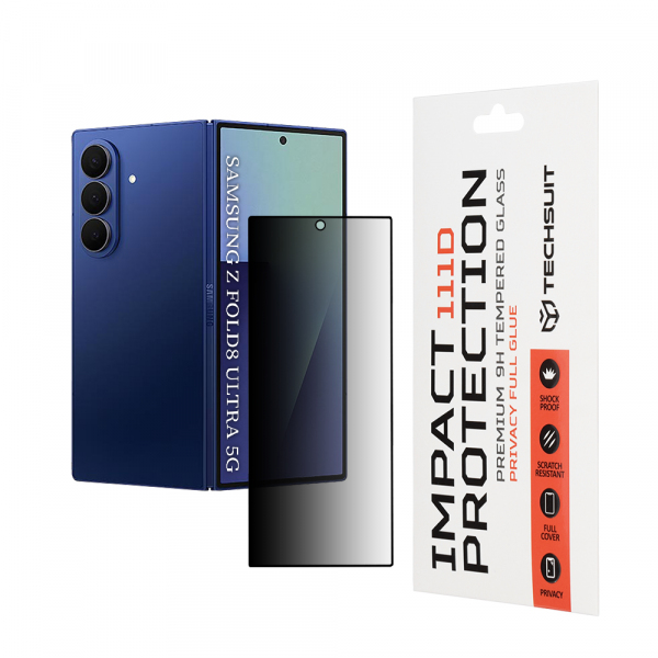 Folie de protectie Ecran Exterior Privacy Techsuit pentru Samsung Galaxy Z Fold8 Ultra, Sticla Securizata, Full Glue, 111D
