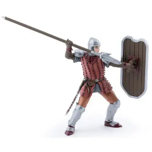 Figurina Papo - Personaje medievale, Cavaler cu sulita si scut rosu
