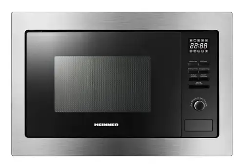 Cuptor cu microunde incorporabil HEINNER HMW-MDBI25GDIX, 900 W, 25 l, Grill 1000 W, 5 trepte putere, 10 programe, Platou rotativ 31.4 cm (Inox/Negru)