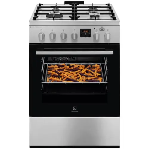 Aragaz Electrolux LKK660220X, Mixt, 4 arzatoare , Siguranta plita, Aprindere integrata, Cuptor electric, Plus Steam, AirFry, Timer, Grill electric, Clasa A, 60 cm (Inox antiamprenta)