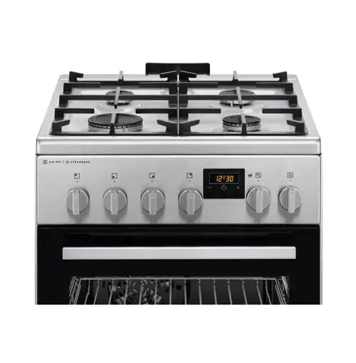 Aragaz AEG CKB56490BM, Mixt, 4 arzatoare , Siguranta plita, Aprindere integrata, Gratare fonta, Cuptor electric, SteamBake, AirFry, Timer, Grill electric, Clasa A, 50 cm (Inox antiamprenta)