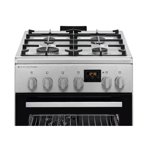 Aragaz AEG CKB56490BM, Mixt, 4 arzatoare , Siguranta plita, Aprindere integrata, Gratare fonta, Cuptor electric, SteamBake, AirFry, Timer, Grill electric, Clasa A, 50 cm (Inox antiamprenta)