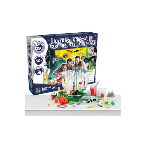 Joc Hashtag Toys STEAM - Ultra set de 250 experimente stiintifice, lb. romana, +8 ani