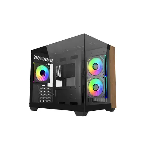 Carcasa Cooler Master Elite 481 Wood, Mini Tower, Sticla securizata, USB-C, 2x USB-A, Jack Combo 3.5mm (Negru)