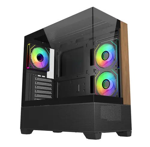 Carcasa Cooler Master Elite 690 Wood, Middle Tower, Sticla securizata, ARGB, USB-C (Negru)