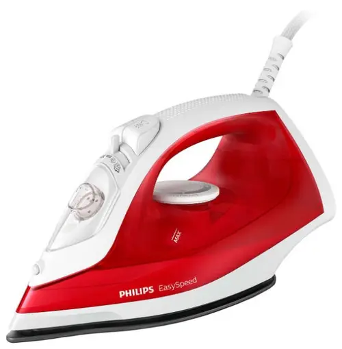 Fier de calcat Philips EasySpeed GC1742/40, 2000 W, Rezervor 220 ml, 25 g/min, Jet de abur 90 g, Talpa antiaderenta, Glisor anticalcar (Alb/Rosu)
