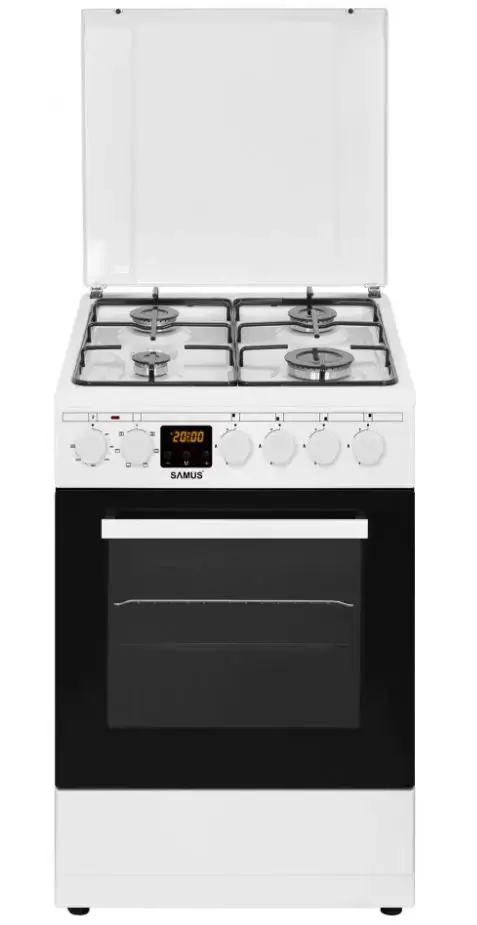 Aragaz mixt Samus SM563AENS WHITE, Gaz, 4 Arzatoare, Cuptor electric, 43 L, 50 cm (Alb)