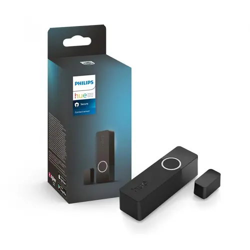 Senzor de contact Philips Hue Secure, Zigbee, automatizare lumini, montare usi/ferestre, IP20, 70x22x20mm, baterie CR2, Negru