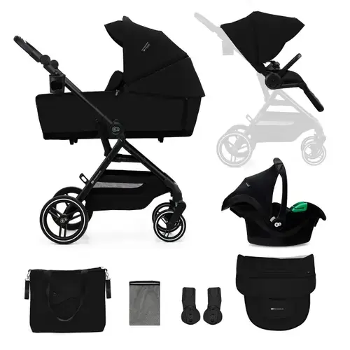 Carucior sport 3 in 1 Kinderkraft Yoxi, 0-22kg, landou, scoica auto, pliabil, Negru