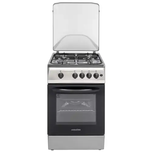 Aragaz NobelTek NLT 5602IX/G1, Gaz, 4 arzatoare, Dispozitiv siguranta plita si cuptor, Aprindere electrica, 50 x 60 cm (Inox)