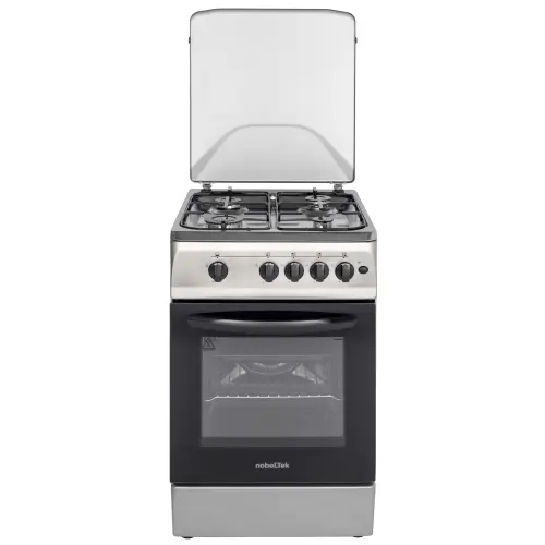 Aragaz NobelTek NLT 5602IX/G1, Gaz, 4 arzatoare, Dispozitiv siguranta plita si cuptor, Aprindere electrica, 50 x 60 cm (Inox)