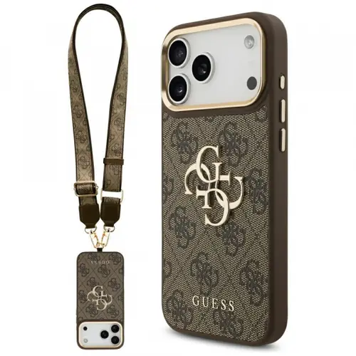 Husa pentru Apple iPhone 17 Pro Max, Guess, Big 4G Classic Logo with Big Strap, Maro