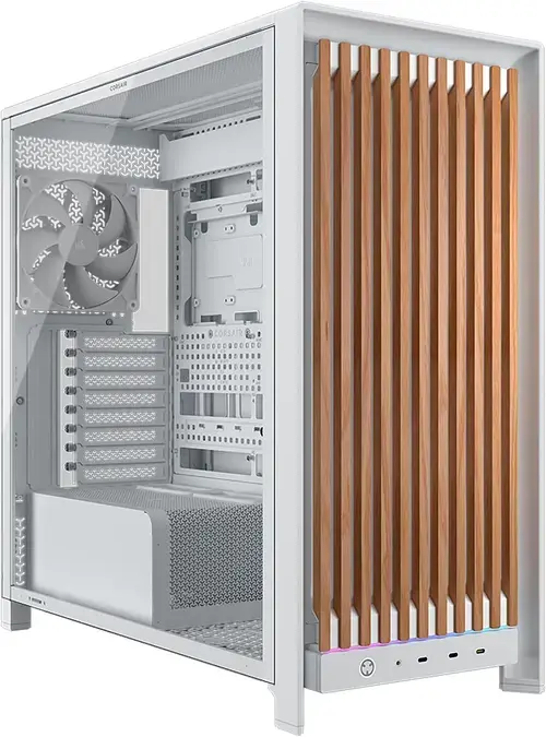 Cacasa Corsair Frame 5000D Wood RS, Mid Tower, Sticla securizata, 3 Ventilatoare incluse (Alb/Maro)