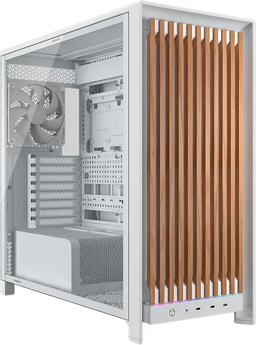 Cacasa Corsair Frame 5000D Wood RS, Mid Tower, Sticla securizata, 3 Ventilatoare incluse (Alb/Maro)