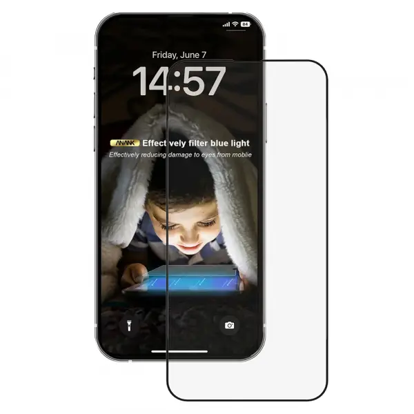Folie de protectie Ecran Anti Blue Light Anank 3X Reinforced pentru Apple iPhone 16 Pro, Sticla Securizata, Full Glue, 2.5D, Neagra