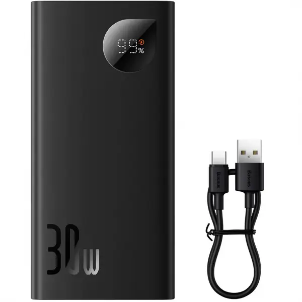 Baterie Externa Baseus Adaman2, 10000mAh, 30W, QC + PD, 1 x USB-C - 2 x USB-A, Neagra PPAD040101