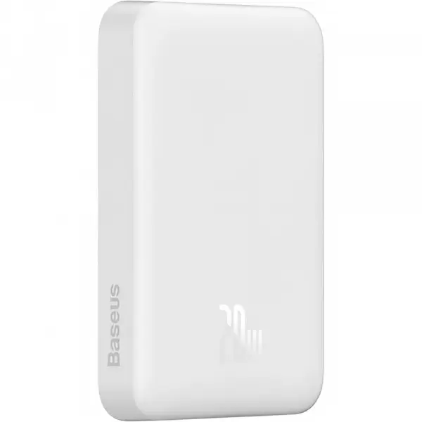 Baterie Externa Wireless Baseus Magnetic Mini, 10000mAh, 20W, PD + FQI, 1 x QI - 1 x USB-C, Alba PPCX070002