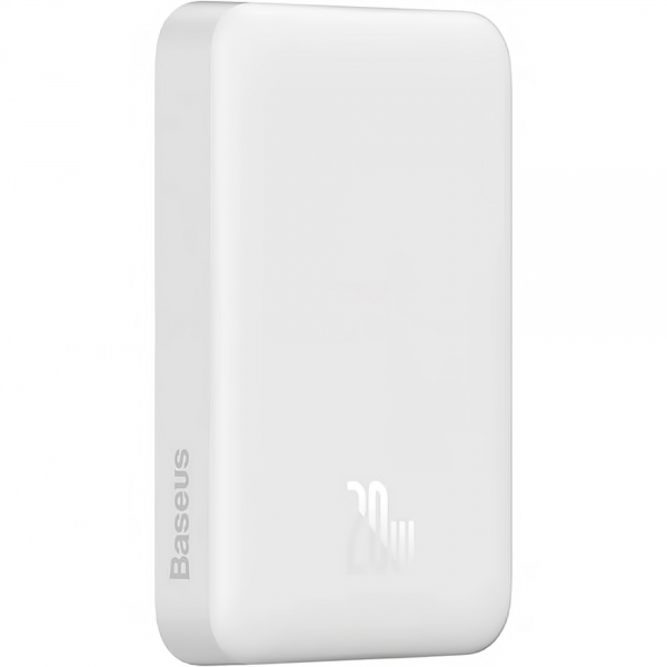 Baterie Externa Wireless Baseus Magnetic Mini, 10000mAh, 20W, PD + FQI, 1 x QI - 1 x USB-C, Alba PPCX070002