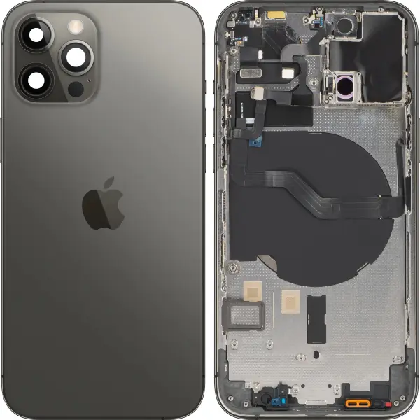 Capac Baterie Apple iPhone 12 Pro, Cu Carcasa Mijloc, Negru (Graphite), Swap