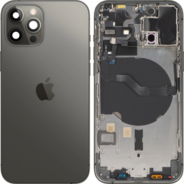 Capac Baterie Apple iPhone 12 Pro, Cu Carcasa Mijloc, Negru (Graphite), Swap