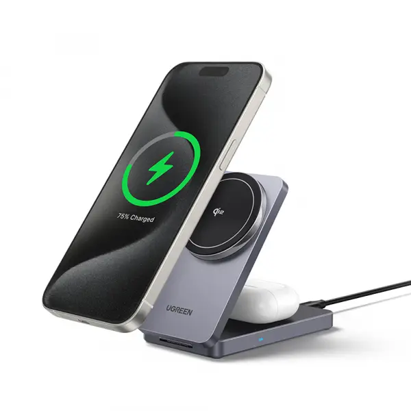 Incarcator Retea Wireless UGREEN W706 2in1, 20W, 1.67A, Negru