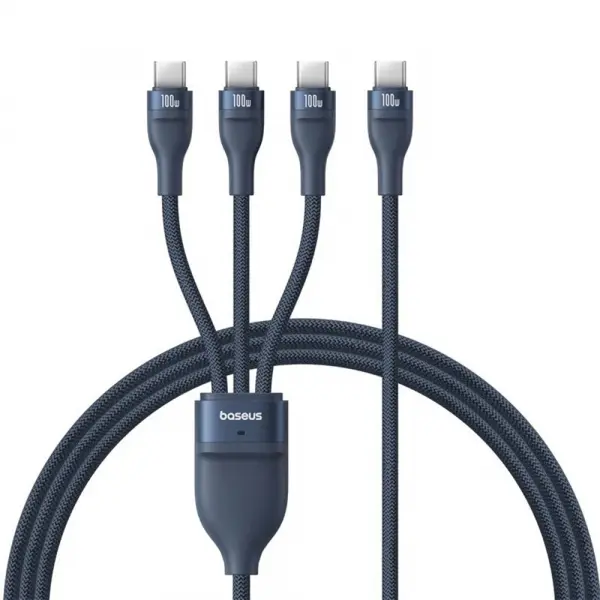 Cablu Incarcare USB-C - 3 x USB-C Baseus Flash Series III 3in1, 100W, 1.5m, Albastru P10377503321-00