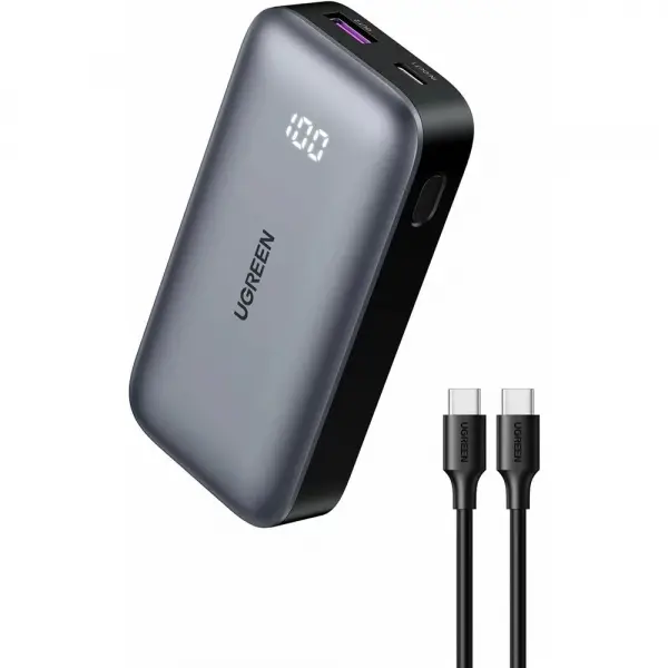 Baterie Externa UGREEN PB502, 10000mAh, 30W, QC + PD, 1 x USB-A - 1 x USB-C, Gri
