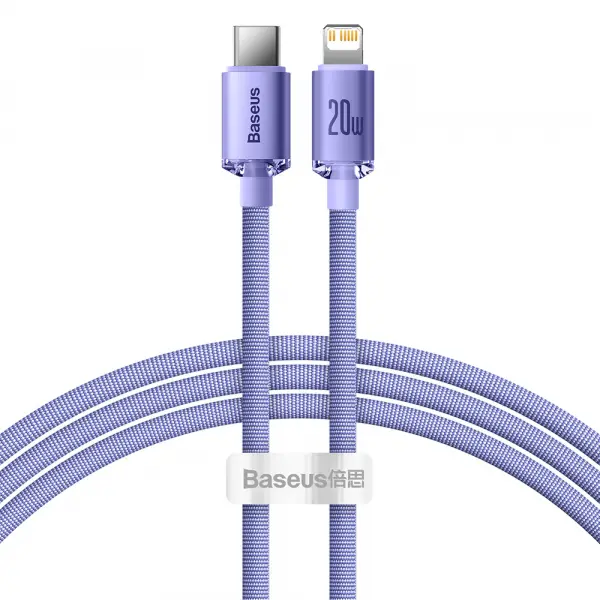Cablu Date si Incarcare USB-C - Lightning Baseus Crystal Shine Series, 20W, 1.2m, Mov CAJY000205
