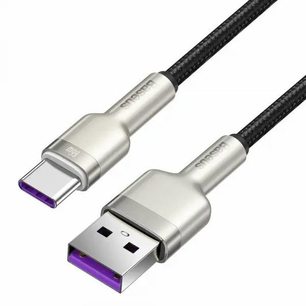 Cablu Date si Incarcare USB-A - USB-C Baseus Cafule Metal Series, 66W, 0.25m, Negru CAKF000001