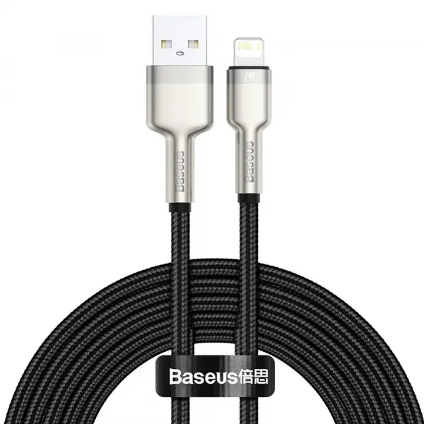 Cablu Date si Incarcare USB-A - Lightning Baseus Cafule Metal Series, 18W, 2m, Negru CALJK-B01