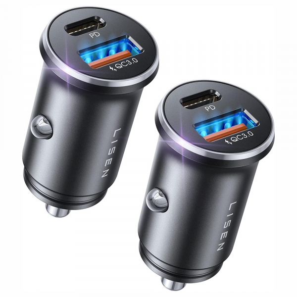 Incarcator Auto Lisen, 36W, 3A, 1 x USB-A - 1 x USB-C, Set 2 bucati, Negru YL0223080038