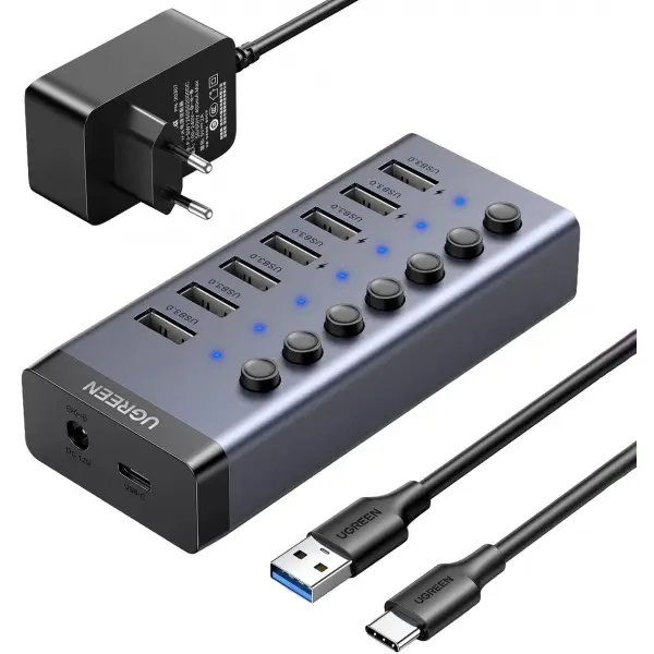 Hub USB UGREEN CM481, 7 x USB-A 3.0, Gri