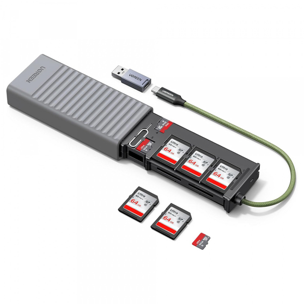 Cititor Card USB / USB-C cu Organizator UGREEN CM856 (55899), 2 x SD - microSD, Gri